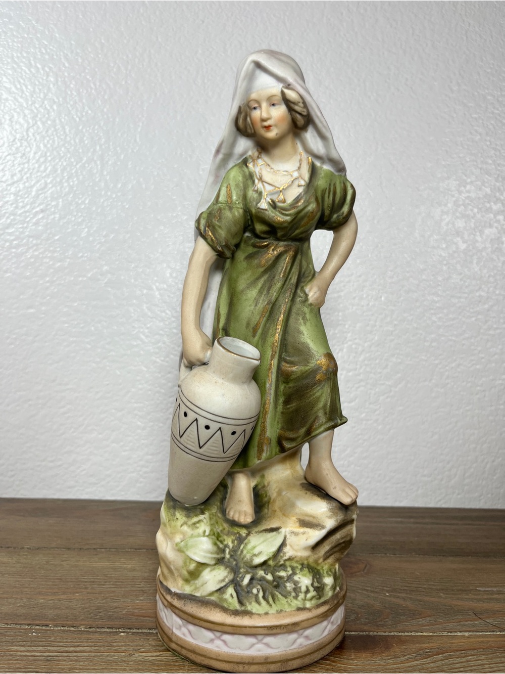 Vintage Antique  Bisque Porcelain Bohemian Statuette Women with Water Jug JAPAN